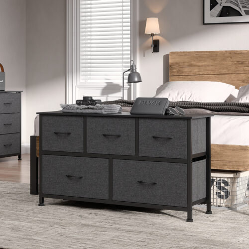 Levede Chest of 5 Drawers Storage Cabinet Dark Grey - Image 8
