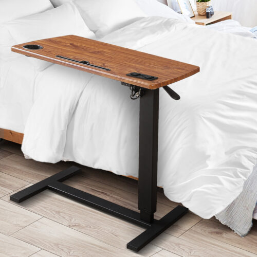 Levede Mobile Standing Desk Foldable Brown Fold - Image 7