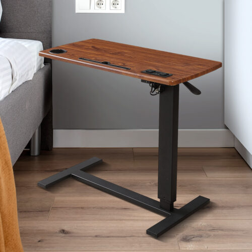 Levede Mobile Standing Desk Foldable Brown Fold - Image 8