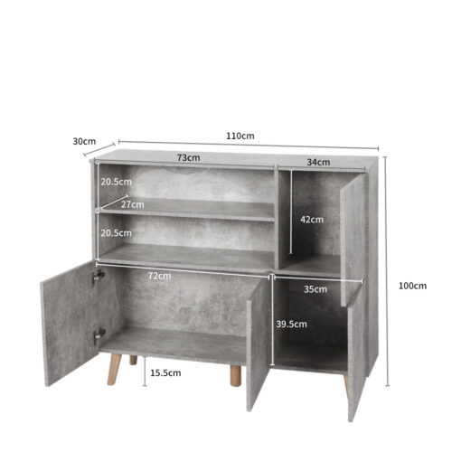 Levede Buffet Sideboard Storage Cabinet Grey - Image 3