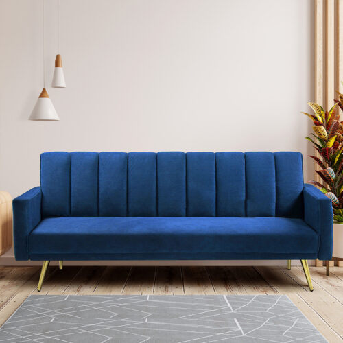 Levede Sofa Bed Convertible Velvet Lounge Recliner Couch Sleeper 3 Seater Blue - Image 7