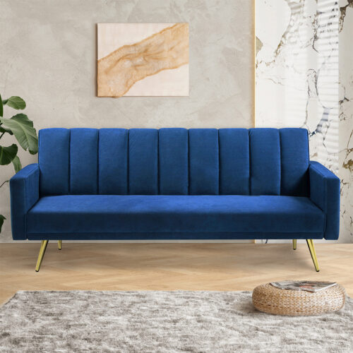 Levede Sofa Bed Convertible Velvet Lounge Recliner Couch Sleeper 3 Seater Blue - Image 8