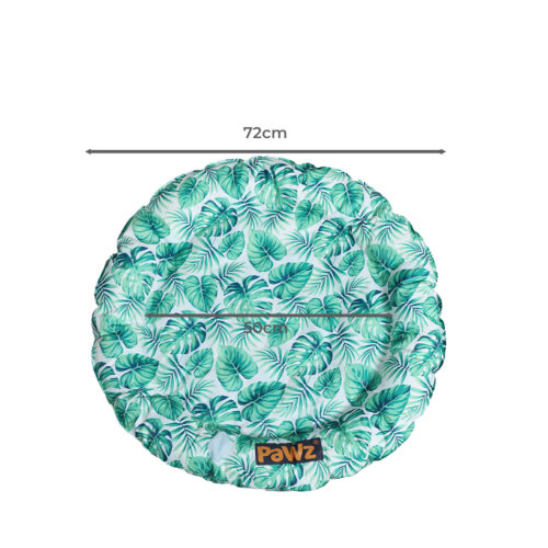 Pawz Pet Dog Cooling Mat Non-Toxic Gel Cat Cool Pad Bed Round Green Leaf 72cm - Image 3
