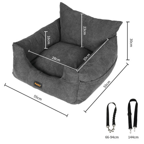 PaWz Pet Car Booster Seat Dog Protector M Grey Medium - Image 3