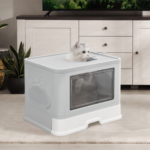 PaWz Foldable Cat Litter Box Tray Enclosed Grey - Image 7