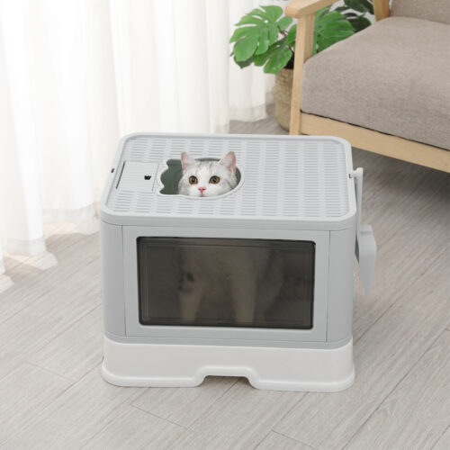 PaWz Foldable Cat Litter Box Tray Enclosed Grey - Image 8