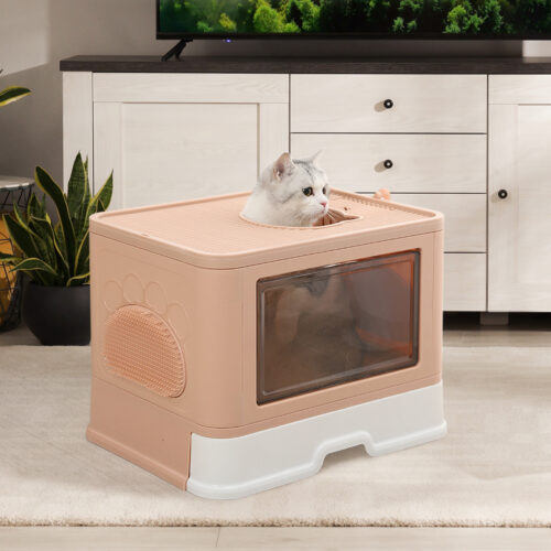 PaWz Foldable Cat Litter Box Tray Enclosed Pink - Image 7