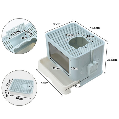 PaWz Foldable Cat Litter Box Tray Enclosed Blue - Image 3
