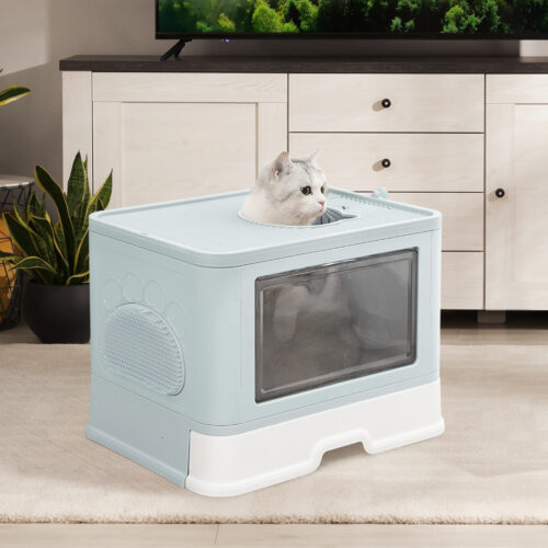 PaWz Foldable Cat Litter Box Tray Enclosed Blue - Image 7