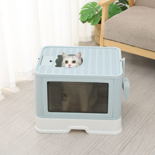 PaWz Foldable Cat Litter Box Tray Enclosed Blue - Image 8