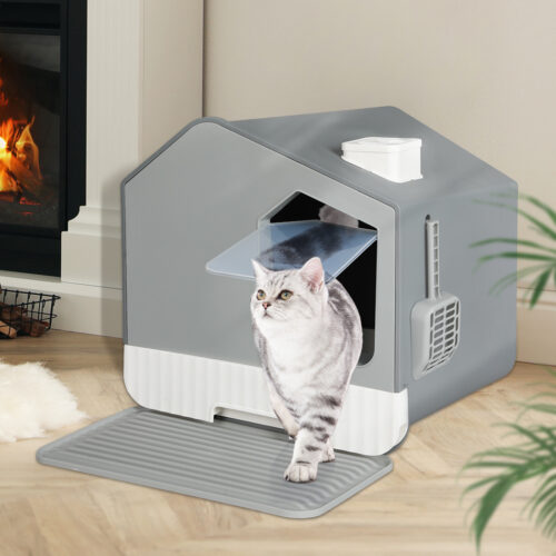 PaWz Fully Enclosed Cat Litter Box Mat Grey - Image 7