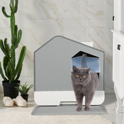 PaWz Fully Enclosed Cat Litter Box Mat Grey - Image 8