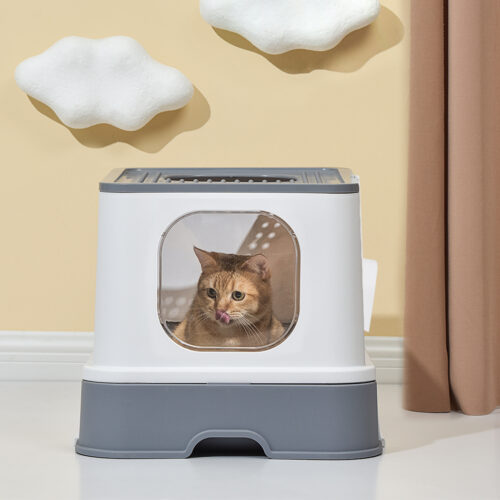 PaWz Cat Litter Box Fully Enclosed Kitty Grey - Image 8
