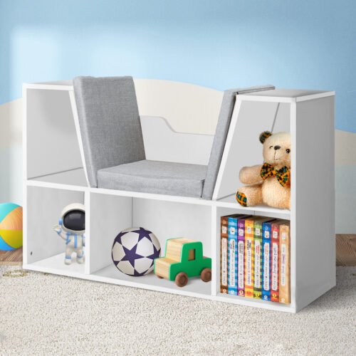 Levede Kids Bookcase Toys Box Shelf White - Image 7