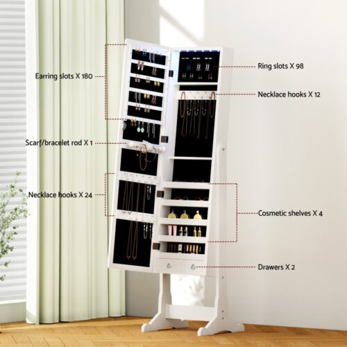 Artiss Jewellery Cabinet Mirror Free Standing - Image 8