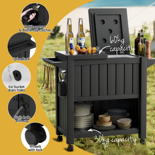 Gardeon Outdoor Storage Cabinet Box 80L Ice Bucket Cooler Rolling Serving Cart Kitchen Trolley - Image 6