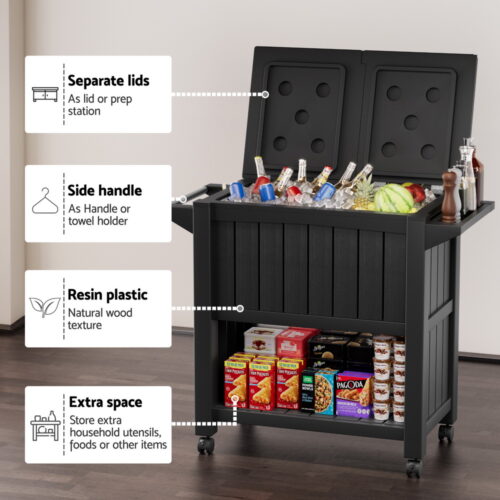 Gardeon Outdoor Storage Cabinet Box 80L Ice Bucket Cooler Rolling Serving Cart Kitchen Trolley - Image 8