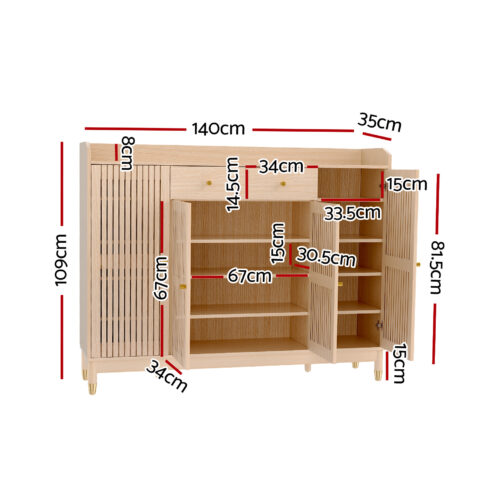 Artiss Shoe Rack Cabinet with Shelves 26 Pairs Pine - Image 4