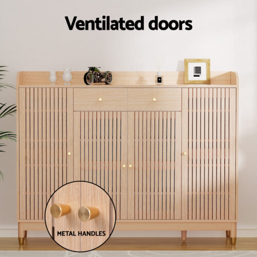 Artiss Shoe Rack Cabinet with Shelves 26 Pairs Pine - Image 6