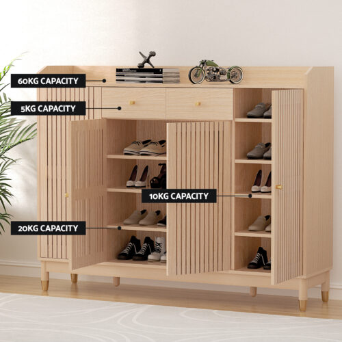 Artiss Shoe Rack Cabinet with Shelves 26 Pairs Pine - Image 7