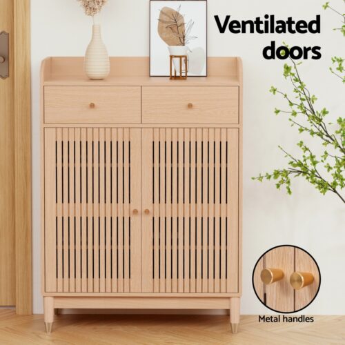 Artiss Shoe Rack Cabinet 4-Tier 16 Pairs Pine - Image 6