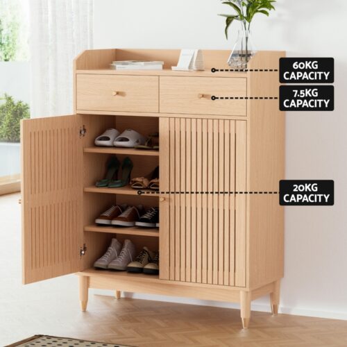 Artiss Shoe Rack Cabinet 4-Tier 16 Pairs Pine - Image 7