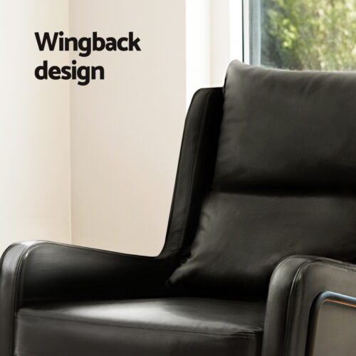 Artiss Armchair Accent Chair PU Leather Wingback Black - Image 5