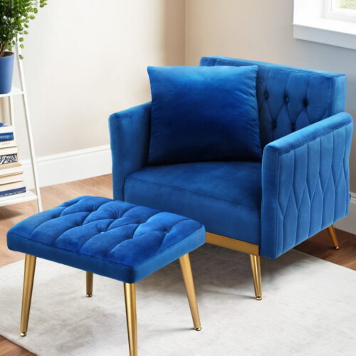 Artiss Armchair Ottoman Accent Chair Pillow Velvet Blue - Image 7
