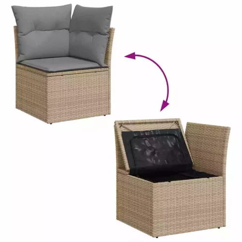 11-Piece Garden Sofa Set with Cushions Beige Poly Rattan - Image 5