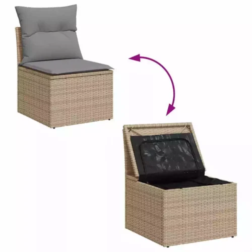 11-Piece Garden Sofa Set with Cushions Beige Poly Rattan - Image 7