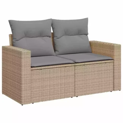 11-Piece Garden Sofa Set with Cushions Beige Poly Rattan - Image 9