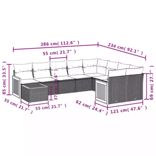 10-Piece Garden Sofa Set with Cushions Grey Poly Rattan Wicker Outdoor Patio Furniture - Image 2