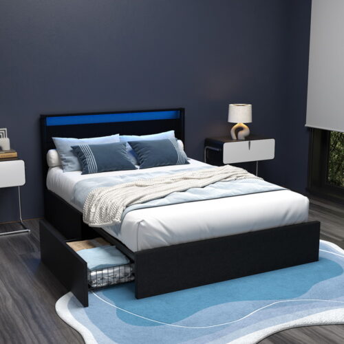 Artiss Bed Frame Double Size LED with 4 Drawers Black DUNN - Image 7