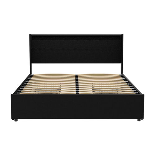 Artiss Bed Frame Queen Size LED with 4 Drawers Black DUNN - Image 3