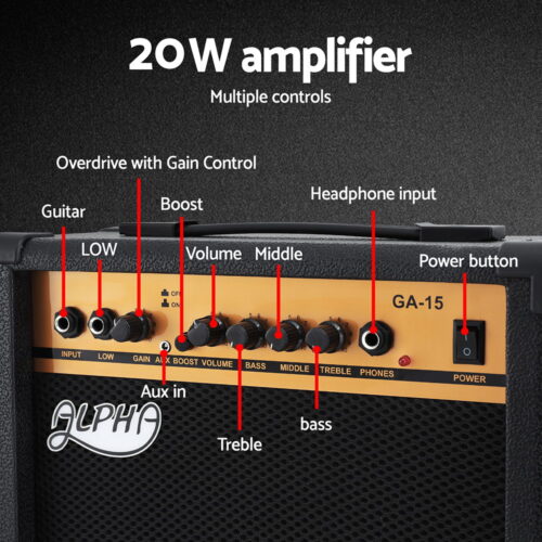 Alpha Electric Guitar Music String Instrument 20W Amplifier Black - Image 6