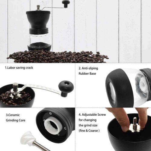 Coffee Bean Grinder - Manual Hand Stainless Ceramic Burr Core Glass Jar Nut Mill - Image 6