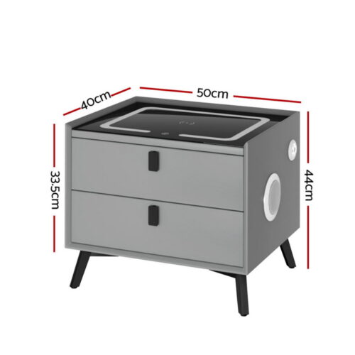 Artiss Smart Bedside Table with Wireless Charging - AIKA Grey - Image 2