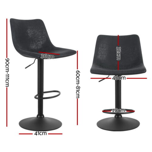 Artiss 4x Bar Stools Vintage Leather Swivel Gas Lift Black - Image 3