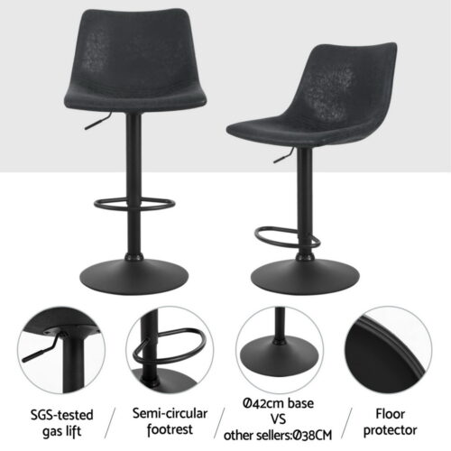 Artiss 4x Bar Stools Vintage Leather Swivel Gas Lift Black - Image 5
