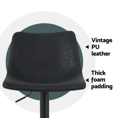 Artiss 4x Bar Stools Vintage Leather Swivel Gas Lift Black - Image 6
