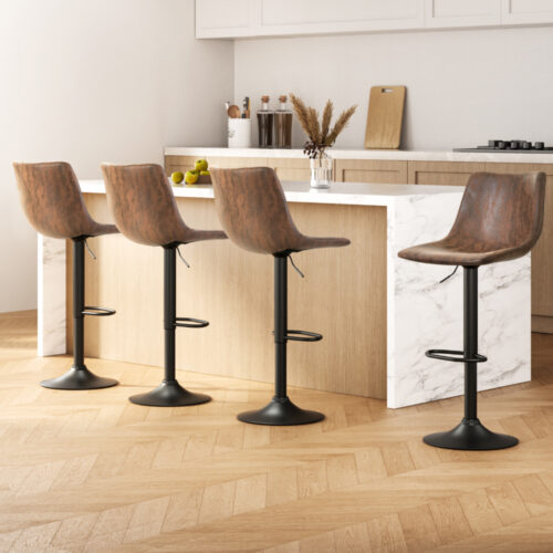 Artiss 4x Bar Stools Gas Lift Stool Kitchen Swivel Chairs Vintage Leather Brown - Image 2