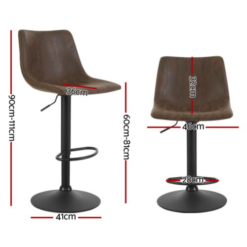 Artiss 4x Bar Stools Gas Lift Stool Kitchen Swivel Chairs Vintage Leather Brown - Image 3