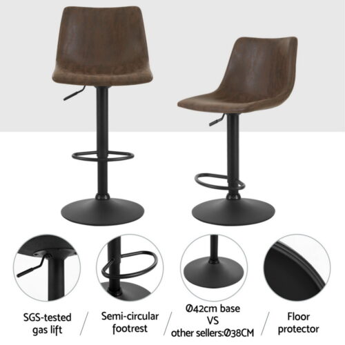 Artiss 4x Bar Stools Gas Lift Stool Kitchen Swivel Chairs Vintage Leather Brown - Image 5
