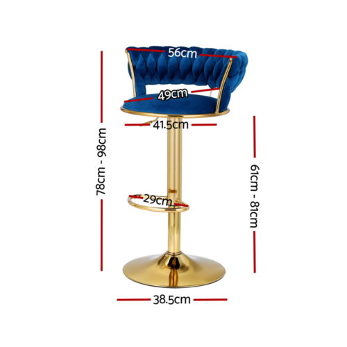 Artiss 4x Bar Stools Gas Lift Velvet Woven Backrest Navy - Image 3