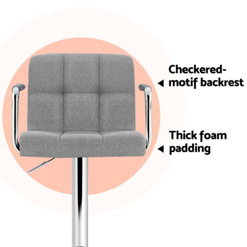 Artiss 4x Bar Stools Fabric Gas Lift w/Armrest Grey - Image 5