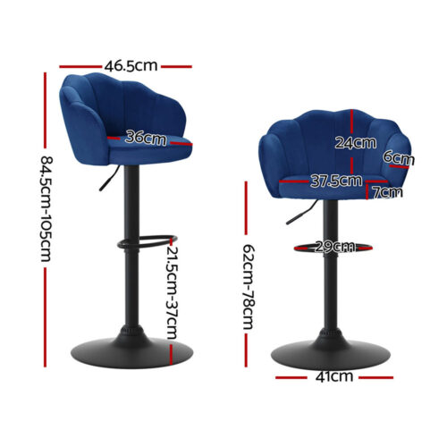 Artiss 4x Bar Stools Gas Lift Velvet Blue - Image 2