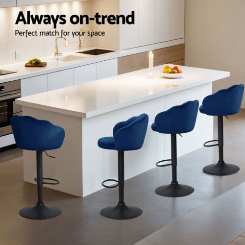 Artiss 4x Bar Stools Gas Lift Velvet Blue - Image 4