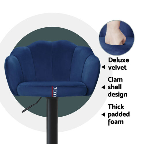 Artiss 4x Bar Stools Gas Lift Velvet Blue - Image 5