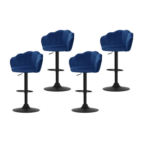 Artiss 4x Bar Stools Gas Lift Velvet Blue - Image 7