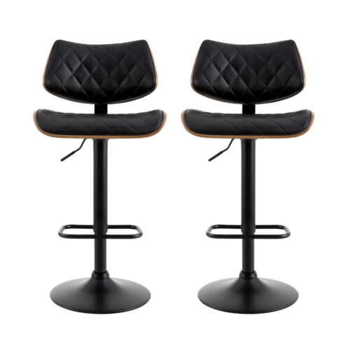 Artiss 2x Bar Stools Kitchen Dining Chairs Gas Lift Stool Wooden Leather Black - Image 3